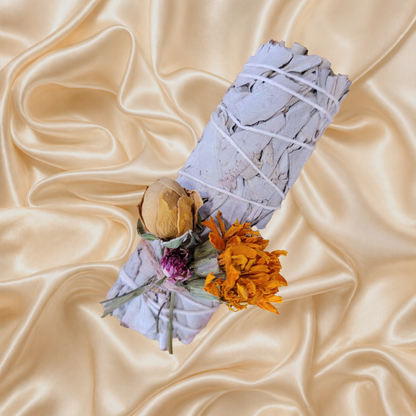 White Sage Smudge Bundle with Dried Flowers