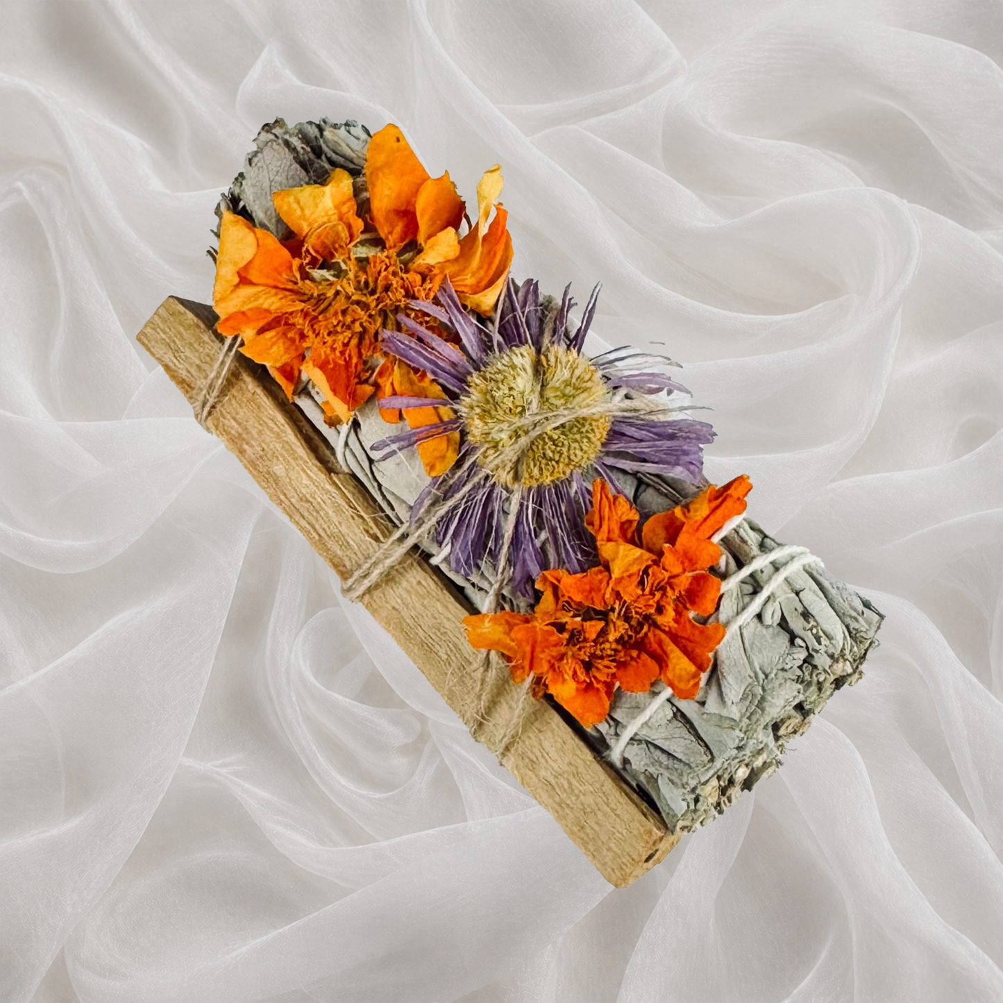 White Sage + Palo Santo Bundle with Flowers