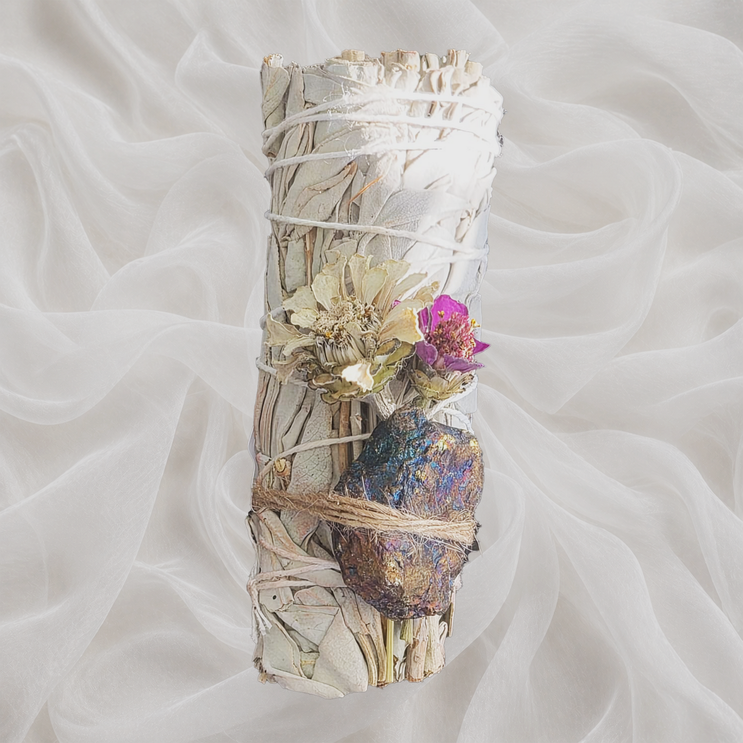 White Sage + Crystal Bundle with Flowers